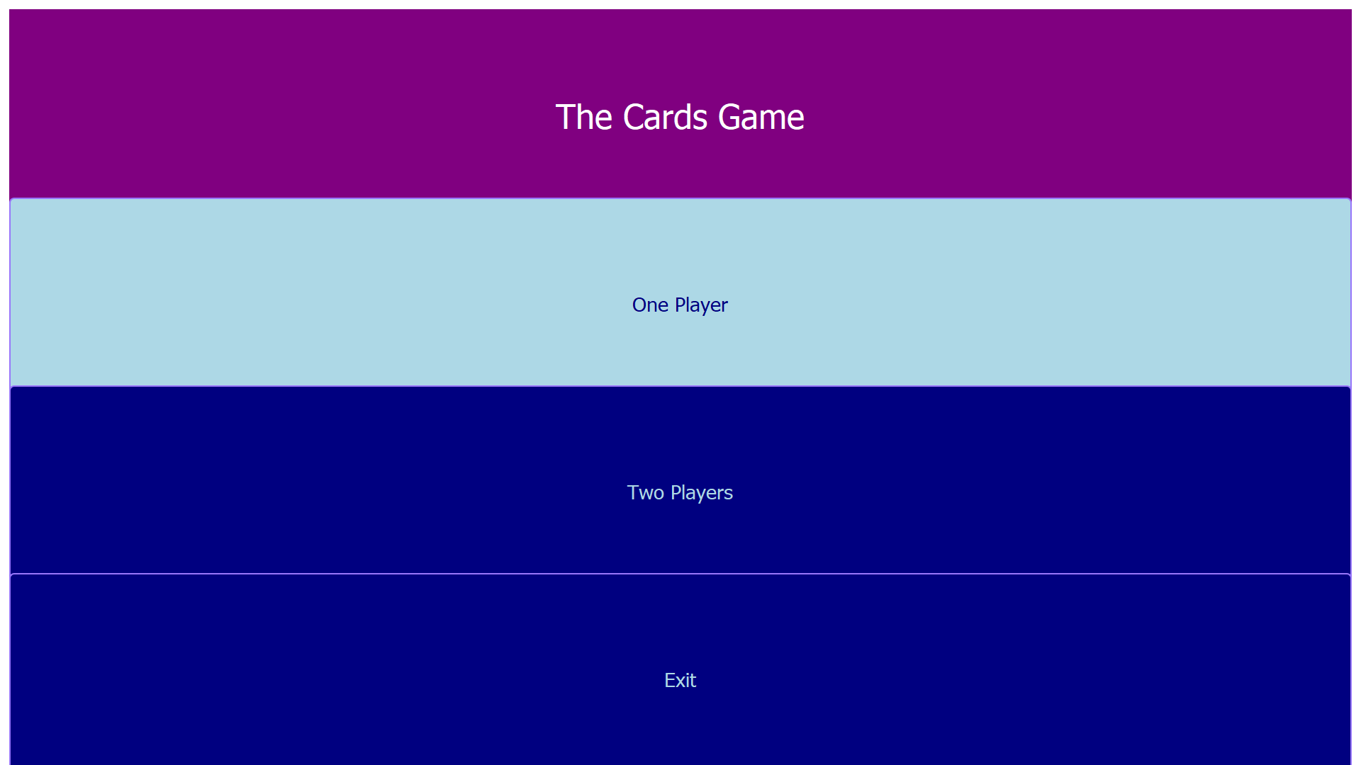 Cards Main Menu