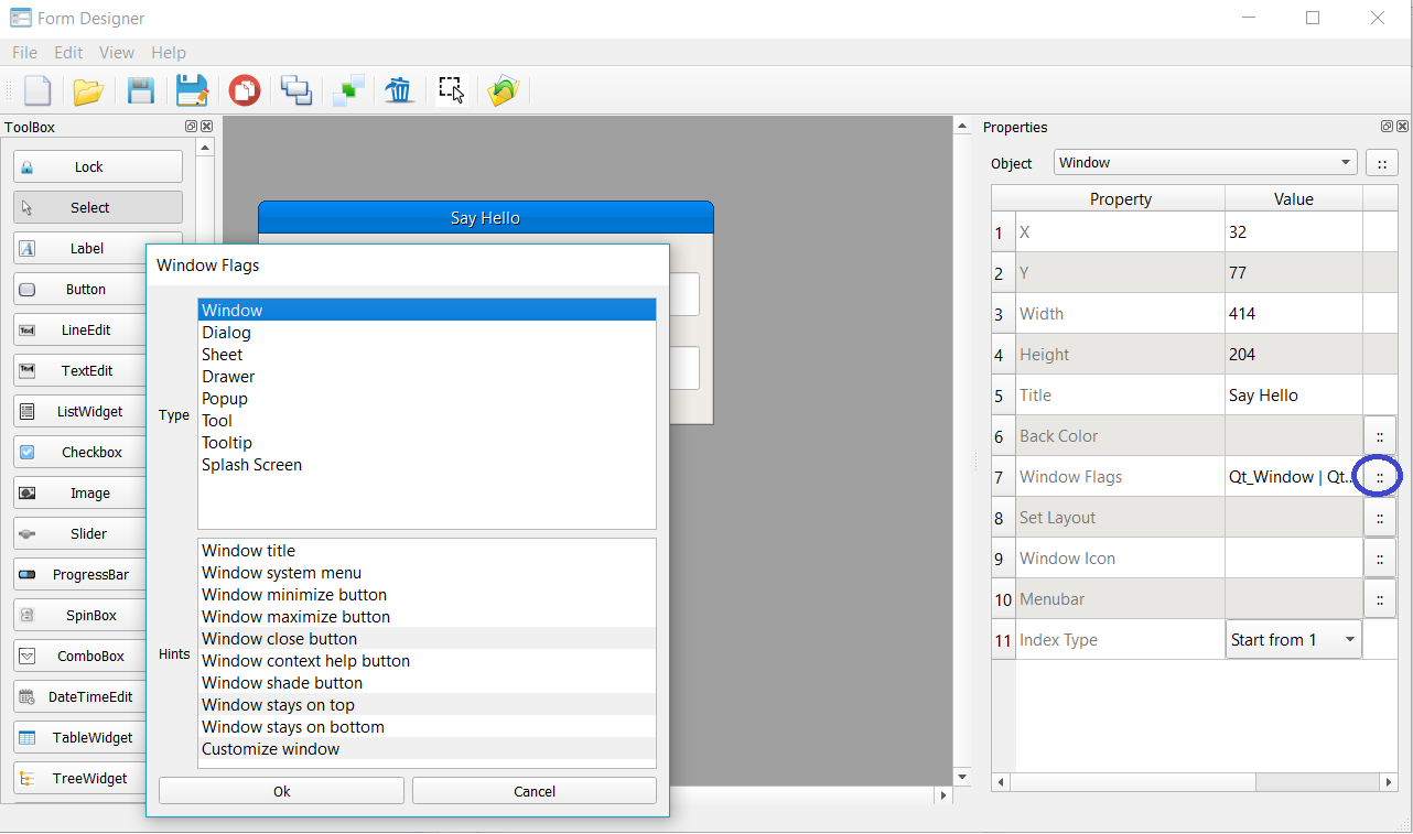 Form Designer - Window Flags