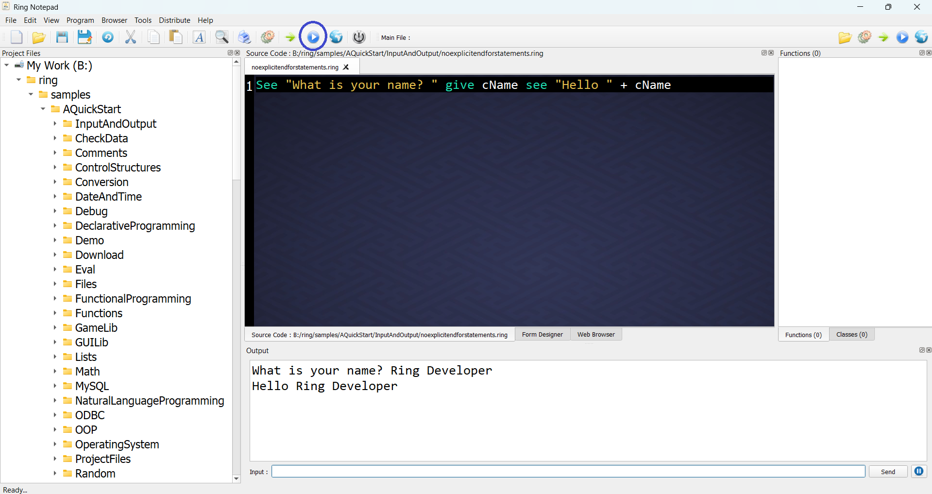 Using Ring Notepad - Say Hello sample