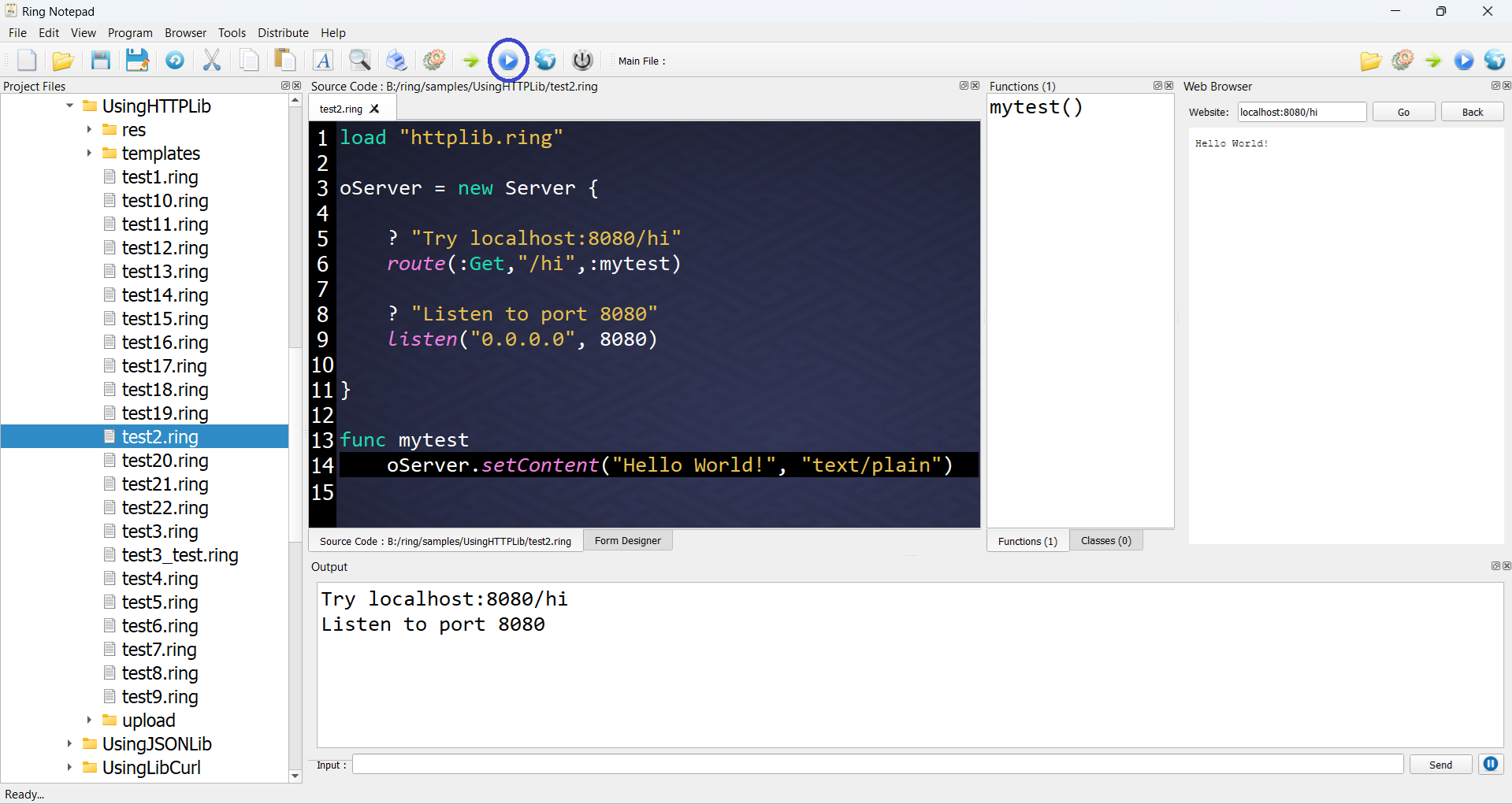 Ring Notepad - Run Web Application using HTTPLib